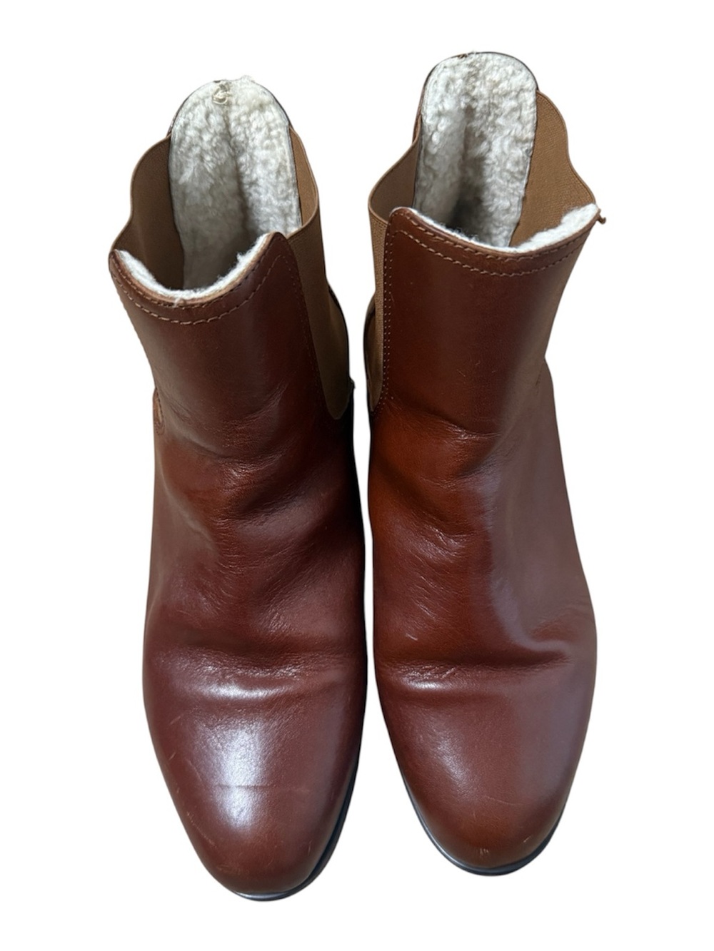 Chelsea Brown Leather Italian Ankle Boots with Faux Shearling Lining Women’s 40